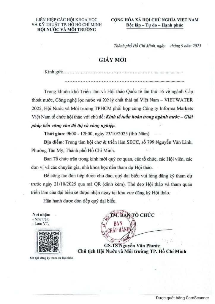Hội thảo Kinh tế tuần hoàn trong ngành nước - Giải pháp bền vững cho đô thị và công nghiệp thư mời hoi thao ktth nganh nuoc hawe 10 2025 vietwater.pdf